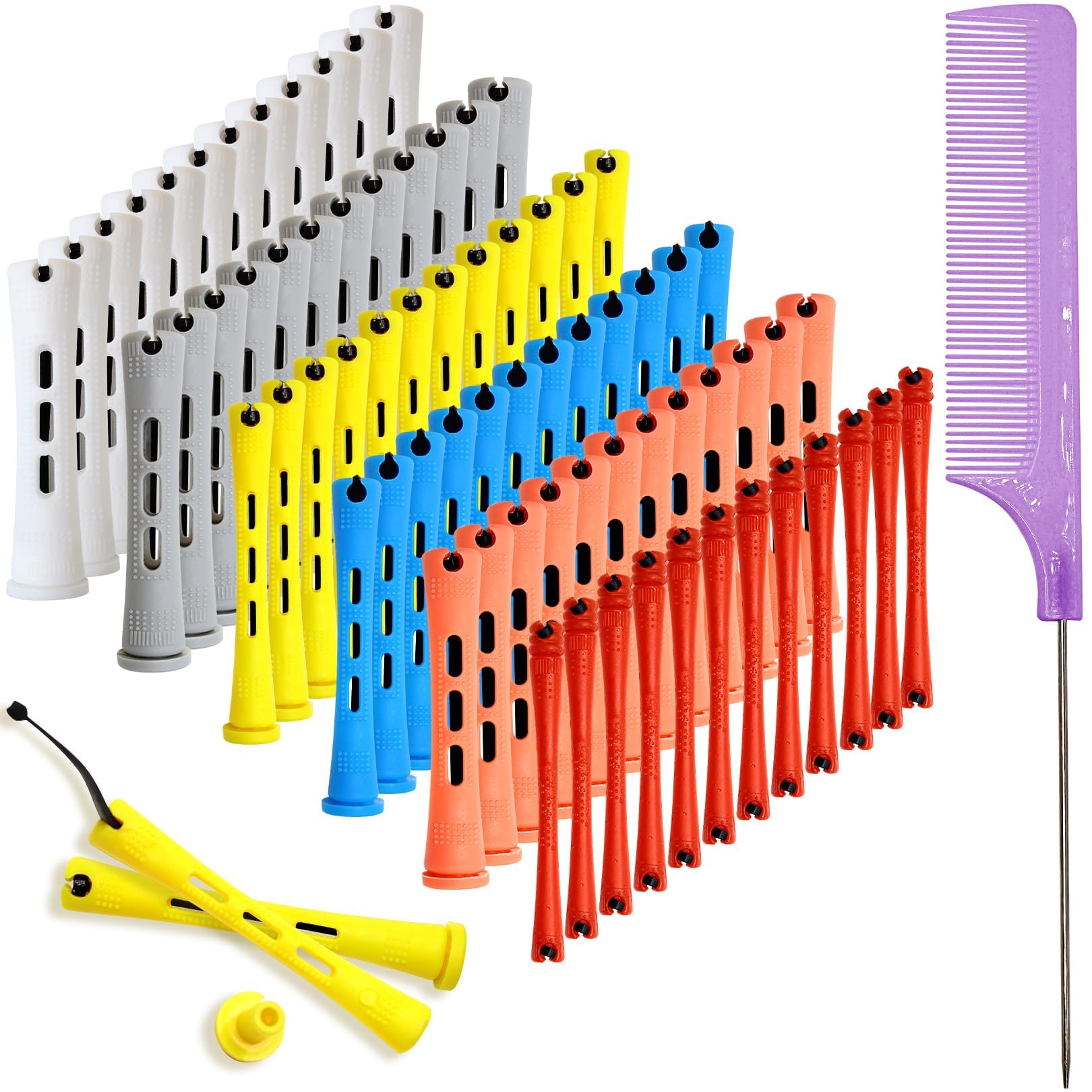 72 Pcs Perm Rods for Short Hair Long Curl Rollers with Comb