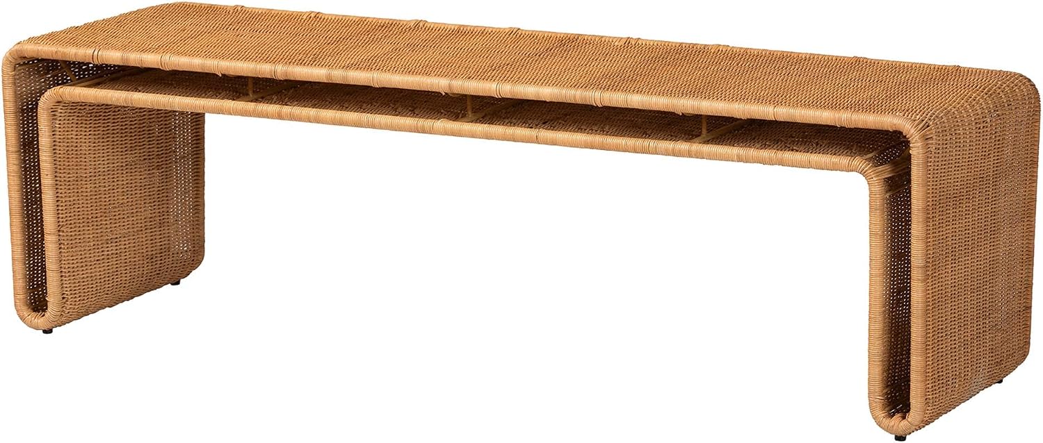 bali & pari Nevada Metal-Framed Natural Rattan Accent Bench, Light Honey