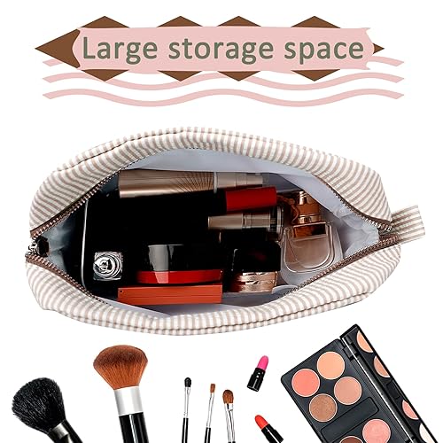 Miniatura 2 de GFU Bolsas de cosméticos para mujer, bolsa de cosméticos de sirsaca, bolsa de maquillaje a rayas, bolsa de maquillaje grande para mujeres, bolsa de