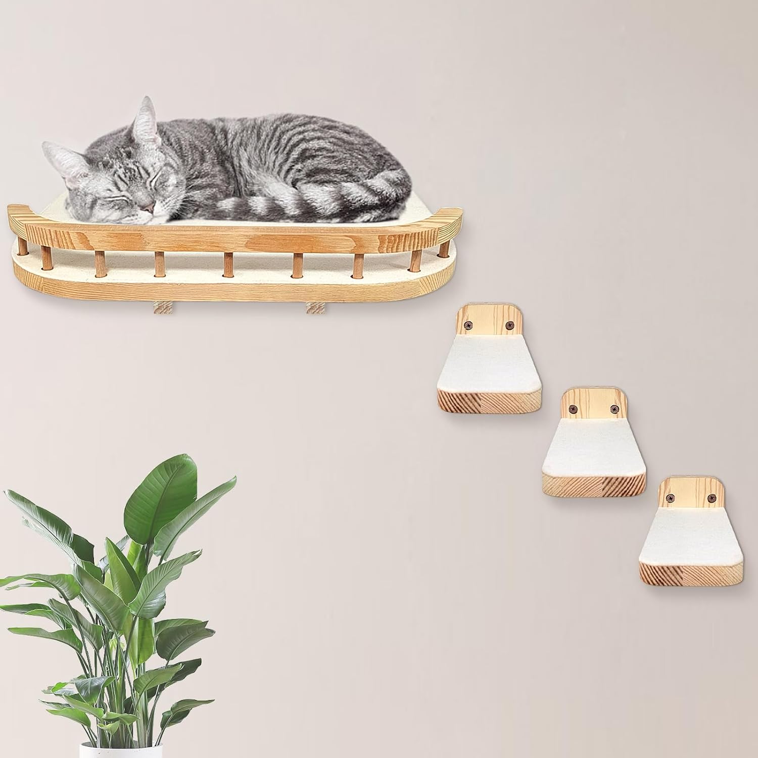 review Cat Wall Shelves with 3 Steps, Wall Mounted Corner Cat Shelves, Cat Scratching Post Cat Wall Shelf,Cat Shelves with Plush Coveredand Perches