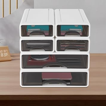 6 Pcs Desk Organizer Office Storage Box with 6 Drawers Plastic Drawers Organizer Stackable Storage Drawers for Office Supplies, Pencils, Markers, Tape, Erasers, Paperclips, White