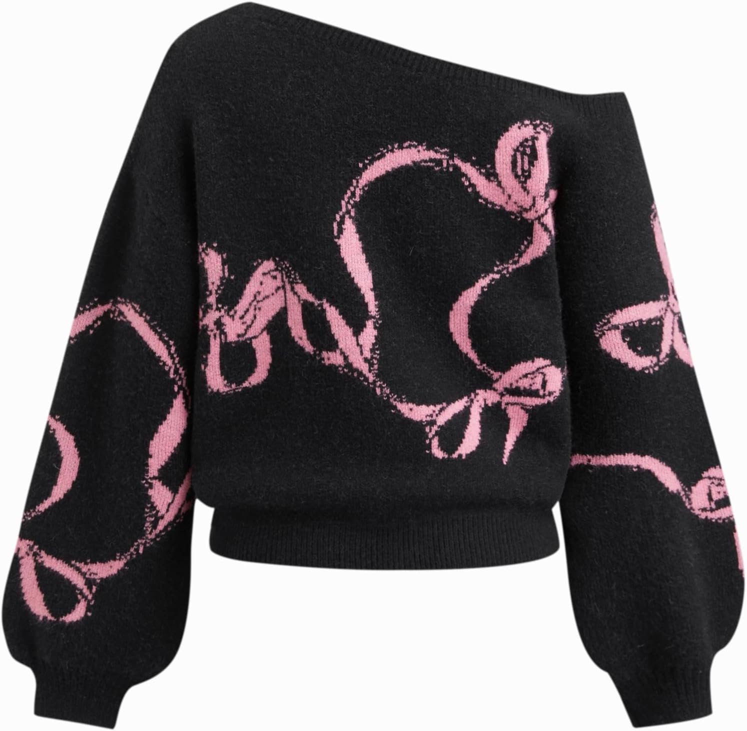 CIDER Off The Shoulder Sweaters for Women Bowknot Long Sleeve One Shoulder Fall Sweaters Knit Pullover Sweater Trendy