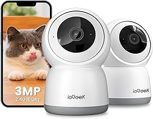 ieGeek 2 Pieces 2K Indoor 360° WiFi Surveillance Camera – IP Camera with Dual WiFi (2.4G/5GHz), AI/PIR Detection, Auto Tra…