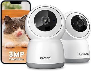 ieGeek 2 Pièces 2K Caméra Surveillance WiFi Intérieur 360° - Camera IP avec Double WiFi (2.4G/5GHz), Détection AI/PIR, Suivi Automatique, Compatible Alexa pour Chien/Bébé/Maison, SC1
