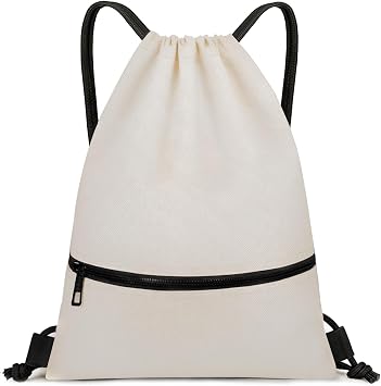 Large Drawstring Gym Bag Beach Backpack Waterproof - Customized Oversized Drawstring Beach Bag with Shoe Compartment for Toiletries, Towels, Gym, TravelBeige,16.5 * 19 inches