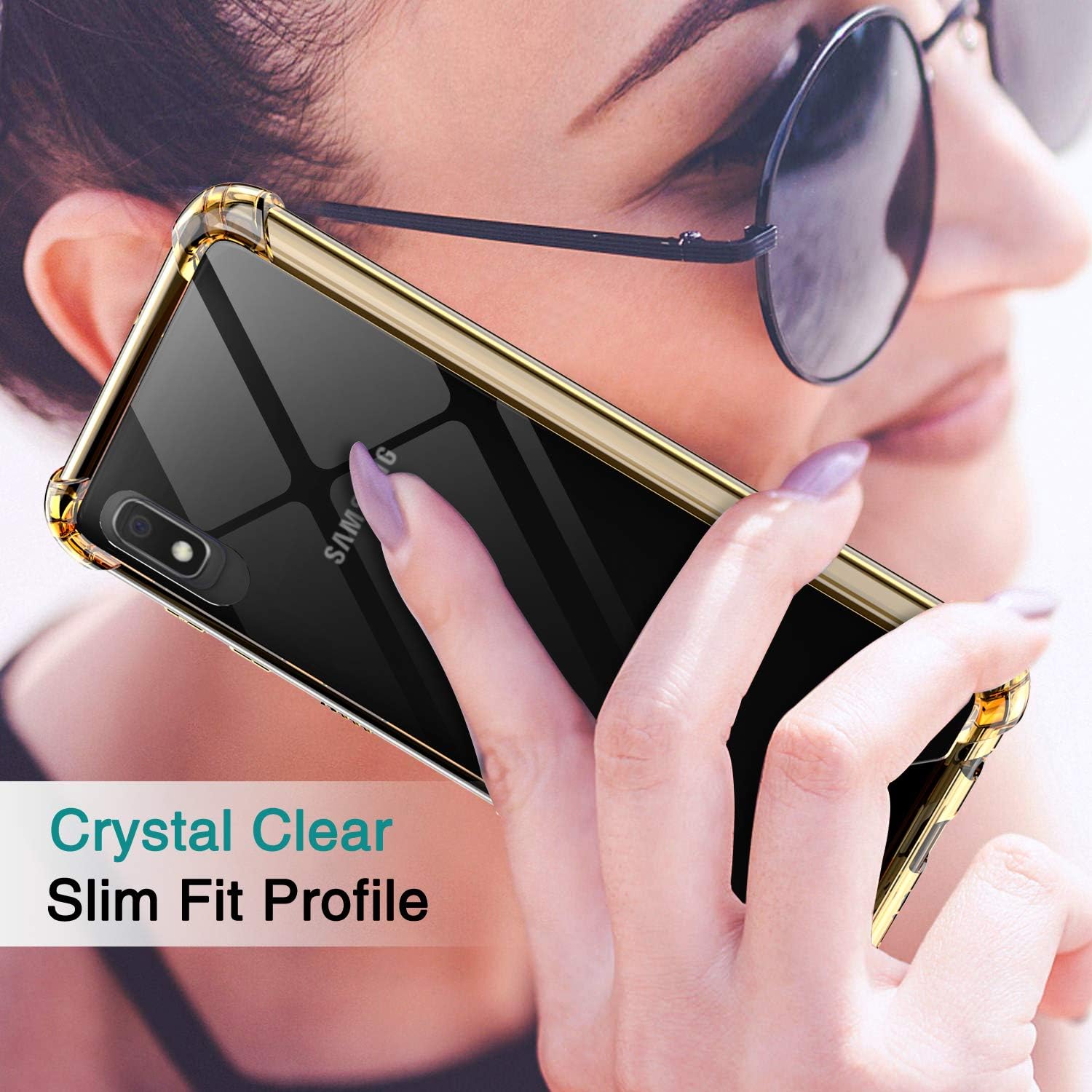 LeYi Compatible Samsung Galaxy A10e Case with Tempered Glass Screen Protector, Shockproof Crystal Clear Hard PC Full-Body Bumper Slim Protective Phone Cover Cases for Samsung A10e Rose Gold