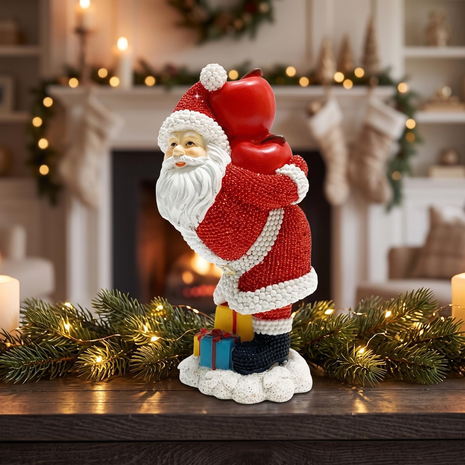 Weihnachtsmann Figur Resin Weihnachtsornament Weihnachtsskulptur Tischfigur mit Detailreicher Kleidung Und Weichem Basissockel Synthetisches Harz für, Color to 1