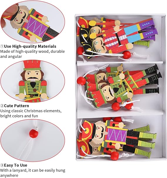 Jodsen Christmas Nutcracker Decorations,9Pcs Wooden Nutcracker Tree Decorations Mini Nutcracker Soldier Hanging Pendants Ornaments Xmas Puppet King Figurines Decor for Christmas Festival