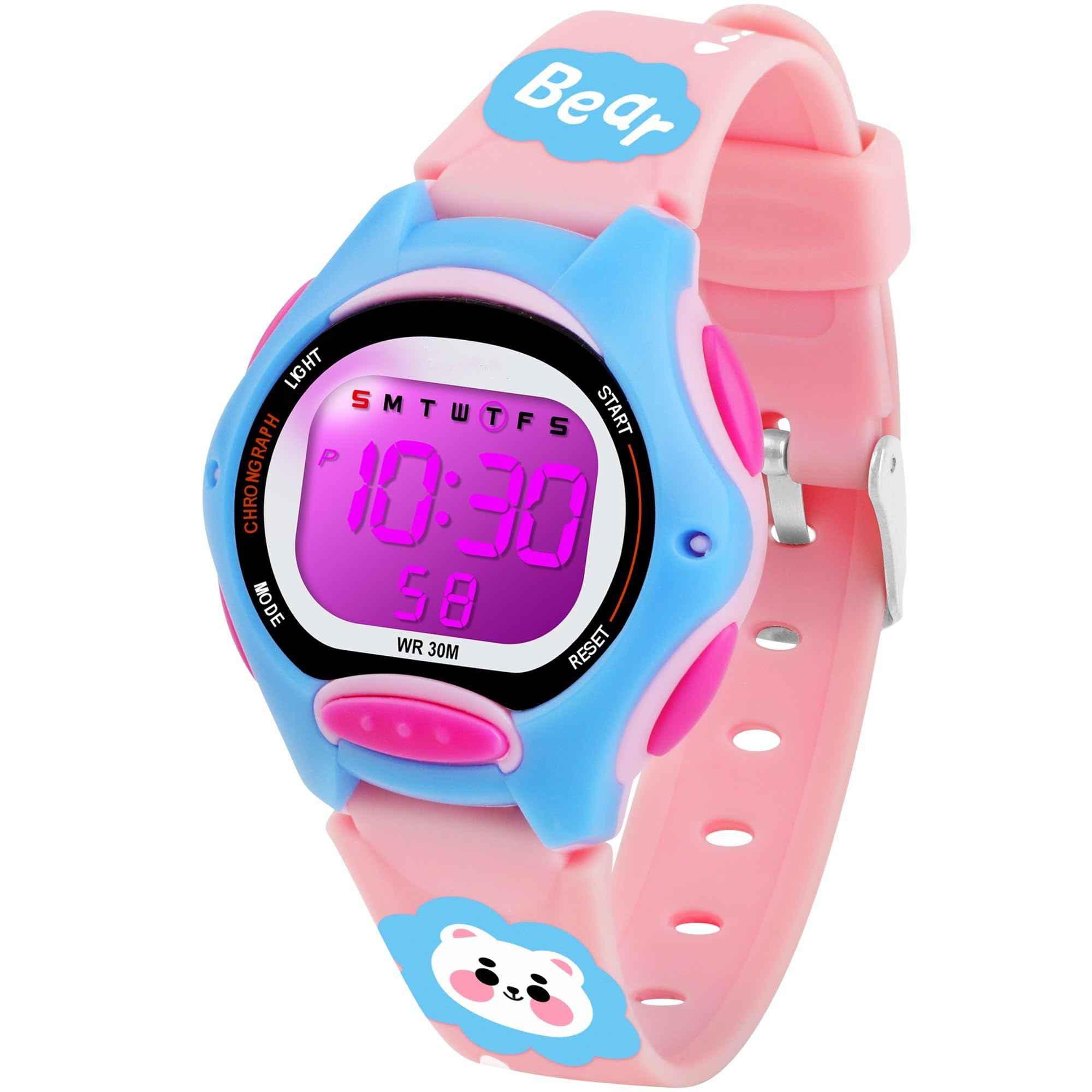 DTKID Reloj Digital para niños y niñas, 7 Colores, LED, Reloj de Pulsera para niños con Alarma, cronómetro, Fecha, Resistente al Agua, Impermeable, para Exteriores