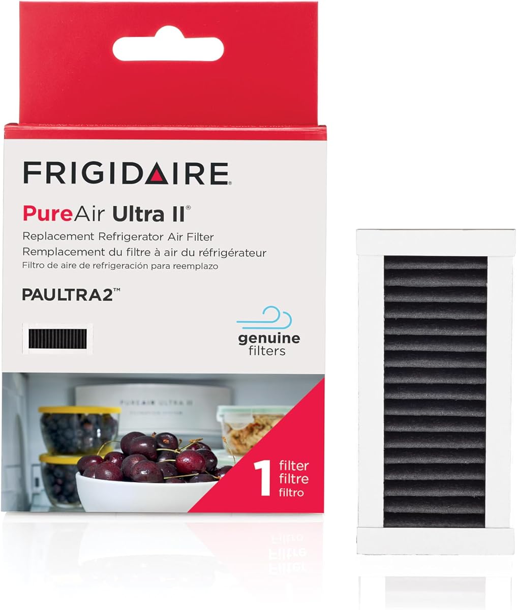 Filtro de aire para refrigerador FRIGIDAIRE PAULTRA2 Pure Air Ultra II con tecnología de carbono para absorber los olores de los alimentos, 3.8 pulgadas x 1.8 pulgadas, blanco