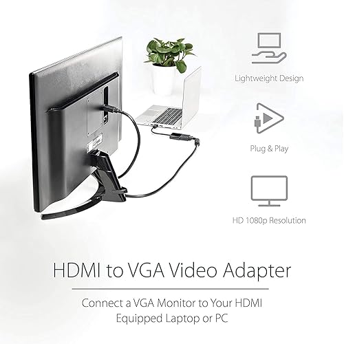 Miniatura 5 de Adaptador HDMI a VGA, [1080P@60hz] [Entrada HDMI a salida VGA] Cable corto convertidor de video activo macho a hembra chapado en oro (negro)