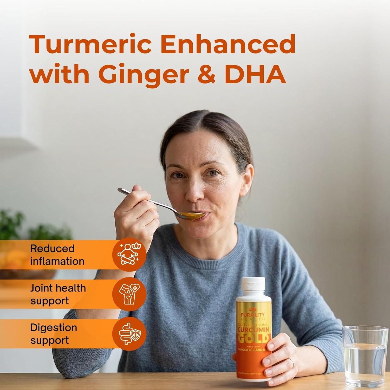 PURALITY HEALTH Curcumin Gold, from Turmeric with Ginger Oil & DHA Omega-3s, Micelle Liposomal Enhanced Absorption, Joint Health, 15 Day Supply