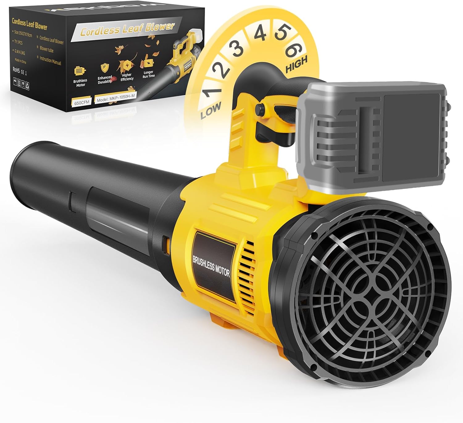 Cordless Leaf Blower Fit for Dewalt, 650 CFM Electric Leaf Blower, with Brushless Motor Built-in Protection Device, Variable Speed, Turbo Mode, for Driveway Lawn Care, Yard, Snow(NO Battery)