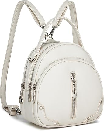 Miss Lulu Waterproof PU Leather Women's Backpack - Lightweight Small Travel Backpack with Detachable Strap, 4 Zipper Pockets