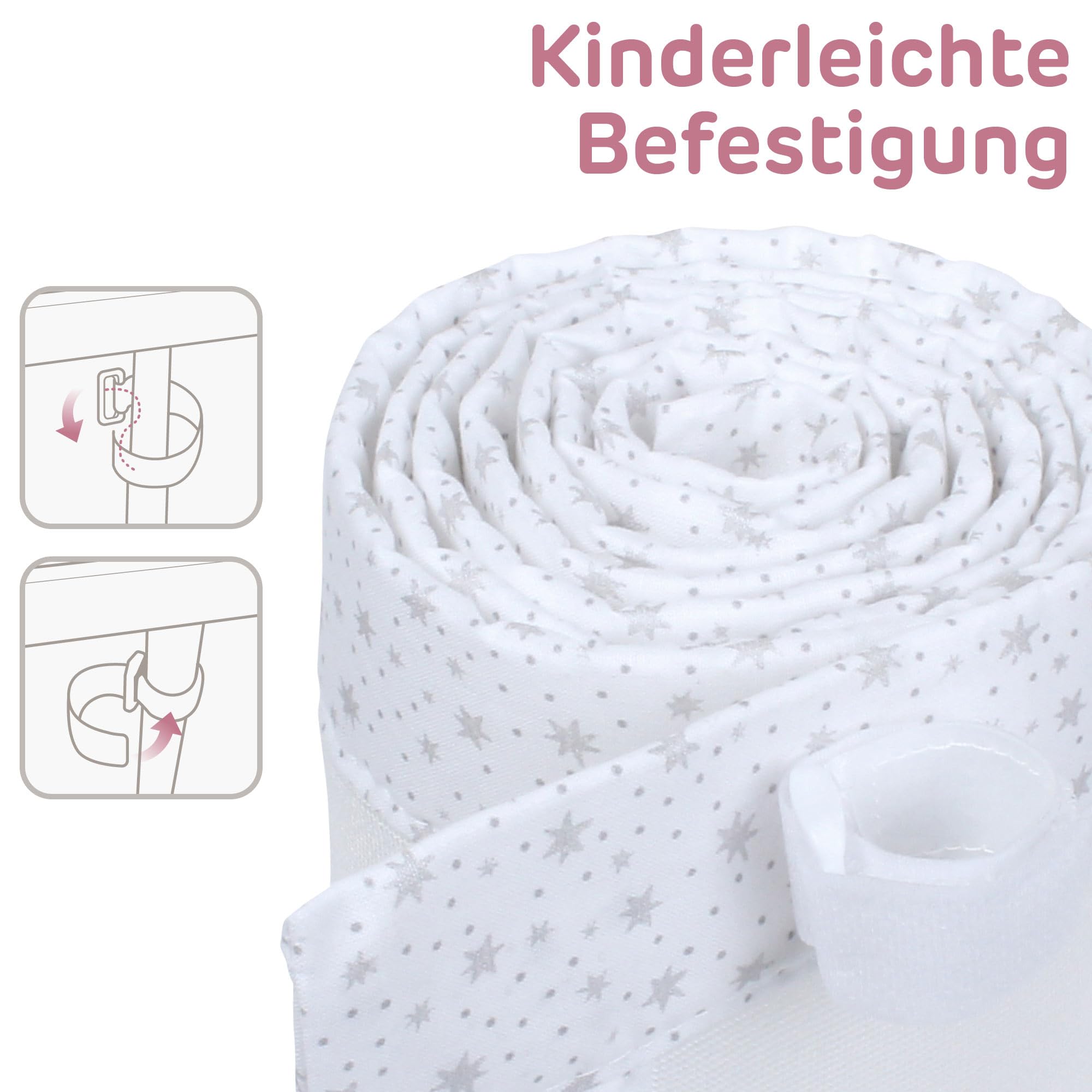 babybay Gniazdko z siatki 3D pasuje do modelu Maxi, Boxspring, Comfort i Comfort Plus, białe, błyszczące gwiazdki, srebrne