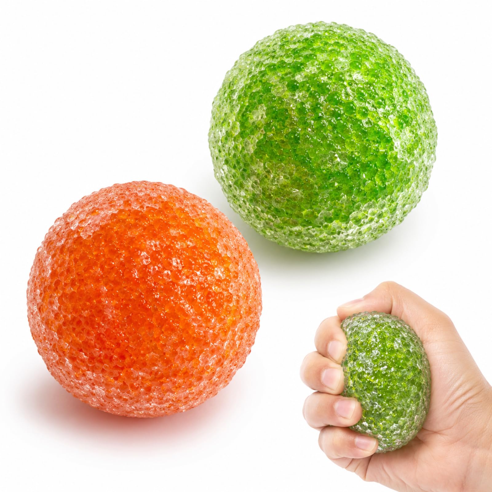 2 PCS Slush Ball, Crunchy Squishy Fidget Sensory Decoration for Focus Improvement and Stress Management, Slushy Squishy Sensory Tools for Office and Classroom Use, Green Grape and Orange Color Design
