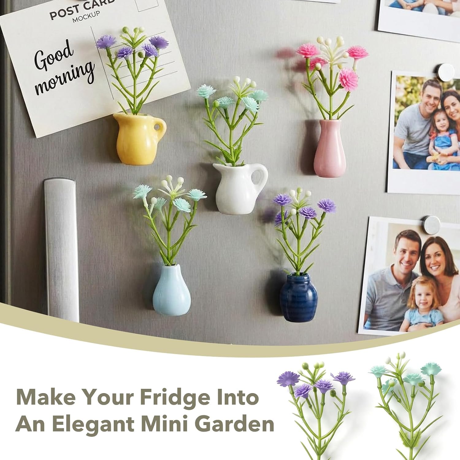 5Pcs Mini Vase Magnets for Fridge, Ceramic Mini Magnetic Vases for Refrigerator with Artificial Flowers, Tiny Vases Magnetic Refrigerator Decor for Kitchen, Office & Locker image 2