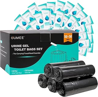 60 Portable Toilet Bags with Poo Gel Set, 8 Gallon Camping Toilet Bags with Absorbent Gels, Waste Bags, Leak-Proof Trash Bag for Camping Potty, Traveling