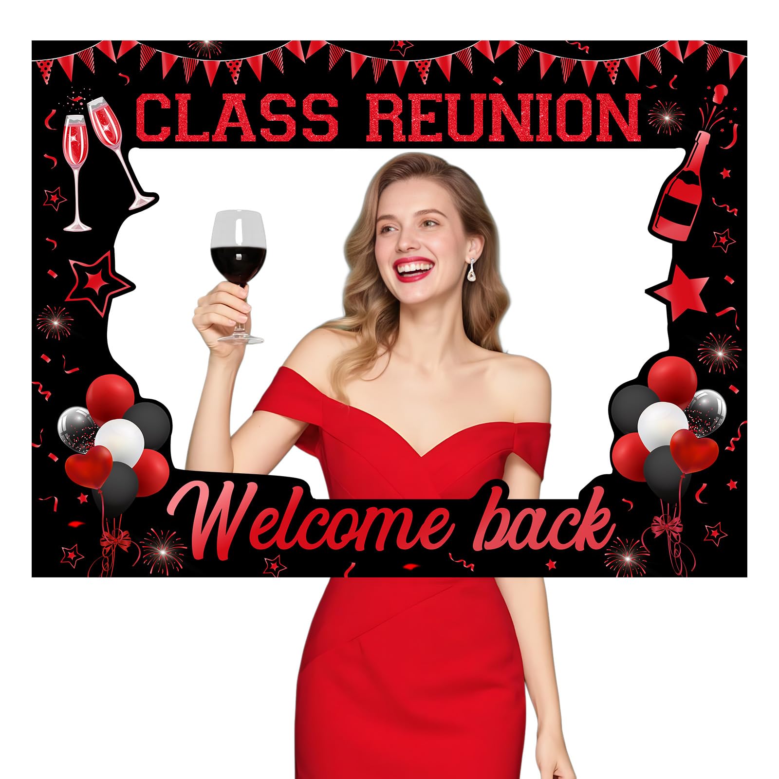 Cadre photo réunion de classe Jollyboom rouge et noir 60x80 cm pour photobooth fête d'école