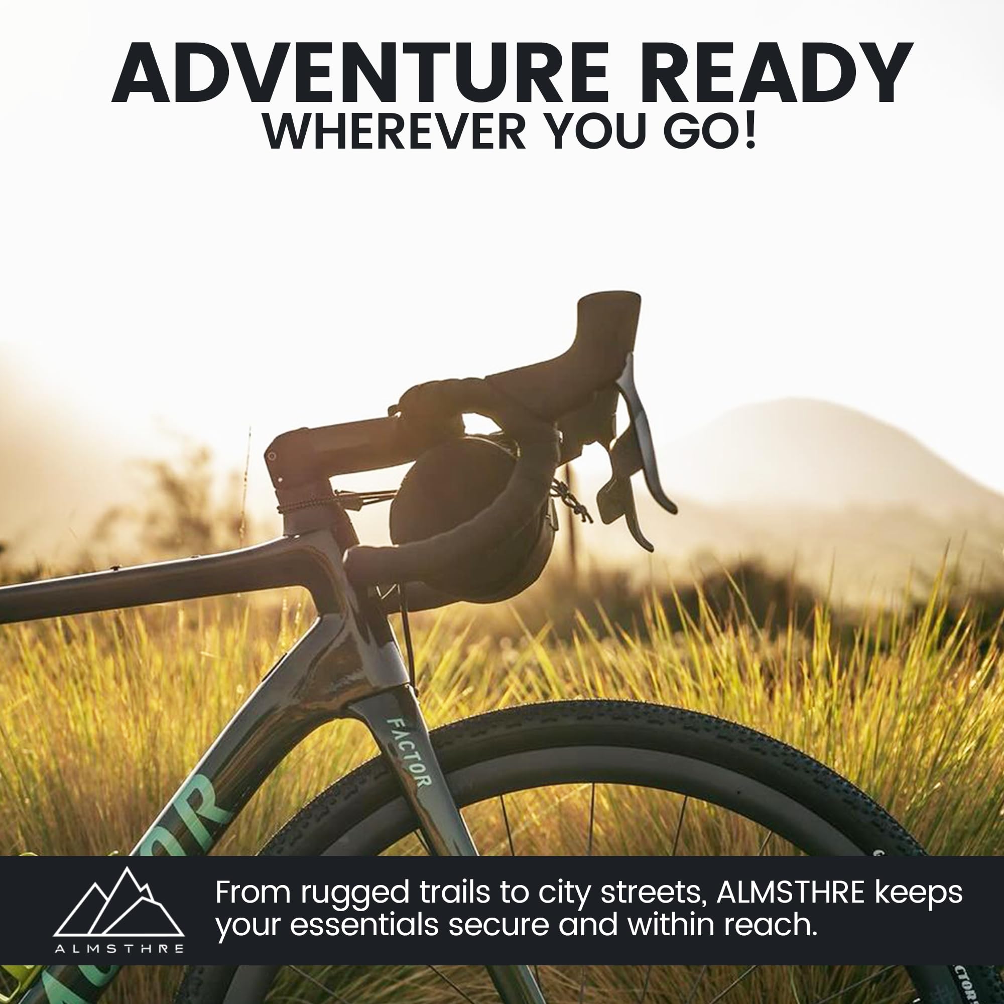 ALMSTHRE Bolsa compacta para Manillar de Bicicleta, rígida, con Cremallera Impermeable y Correas Ajustables, Color Negro
