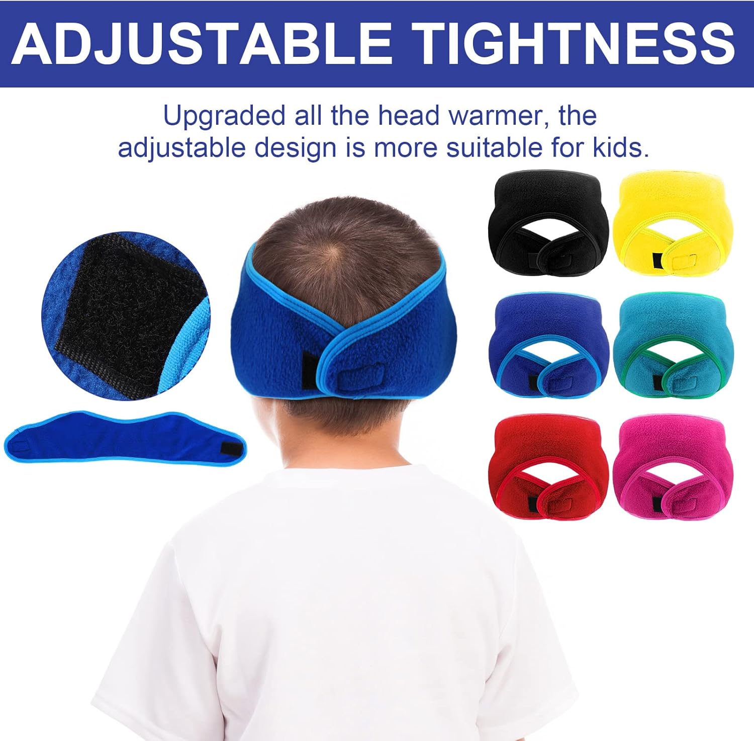 Eurzom 6 Pcs Adjustable Ear Warmer Headband for Kids Stretch Winter Fleece Warm Ear Muffs Covers Headbands for Youth Toddler Boys Teen Girls Child Indoor Outdoor Athletic Sports Running Cycling