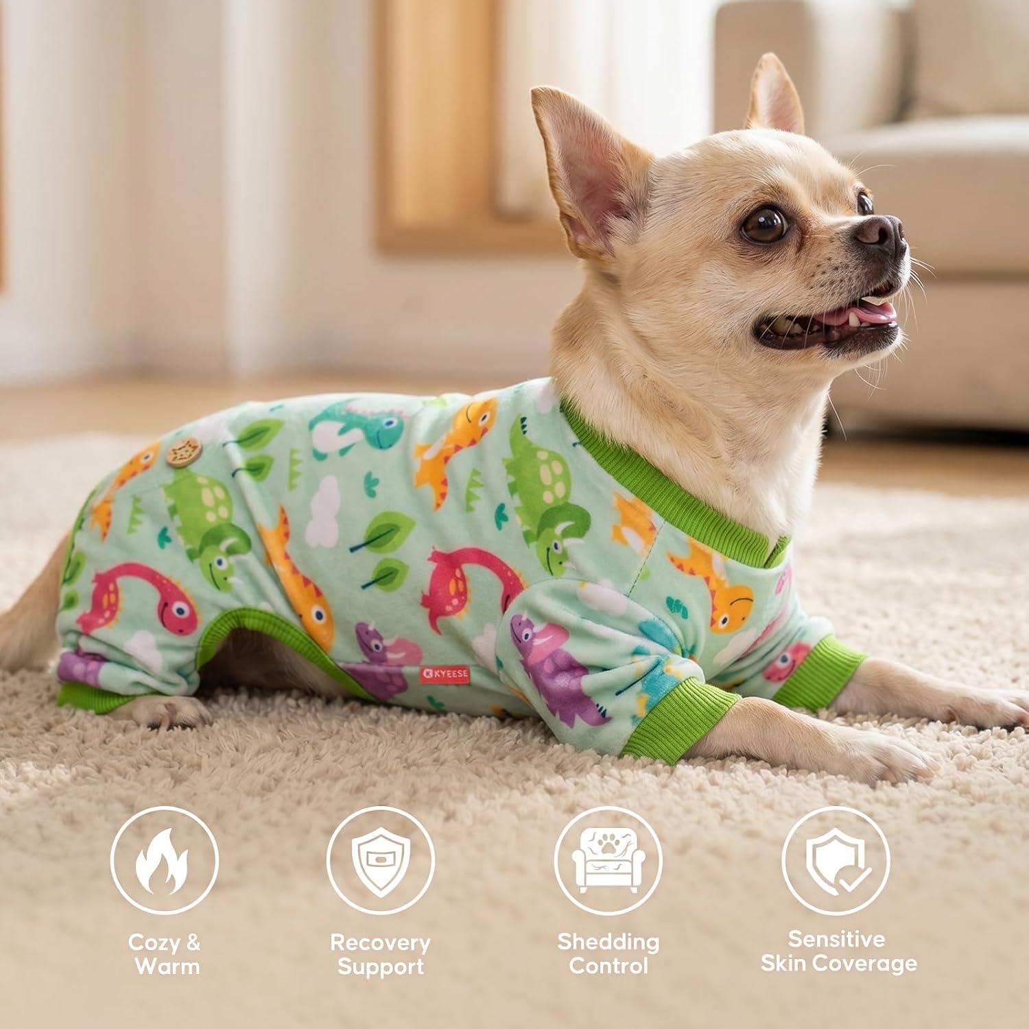  Velvet Dog Pajamas for Small Dogs Soft Onesie Shirt, Dinosaurs thumbnail