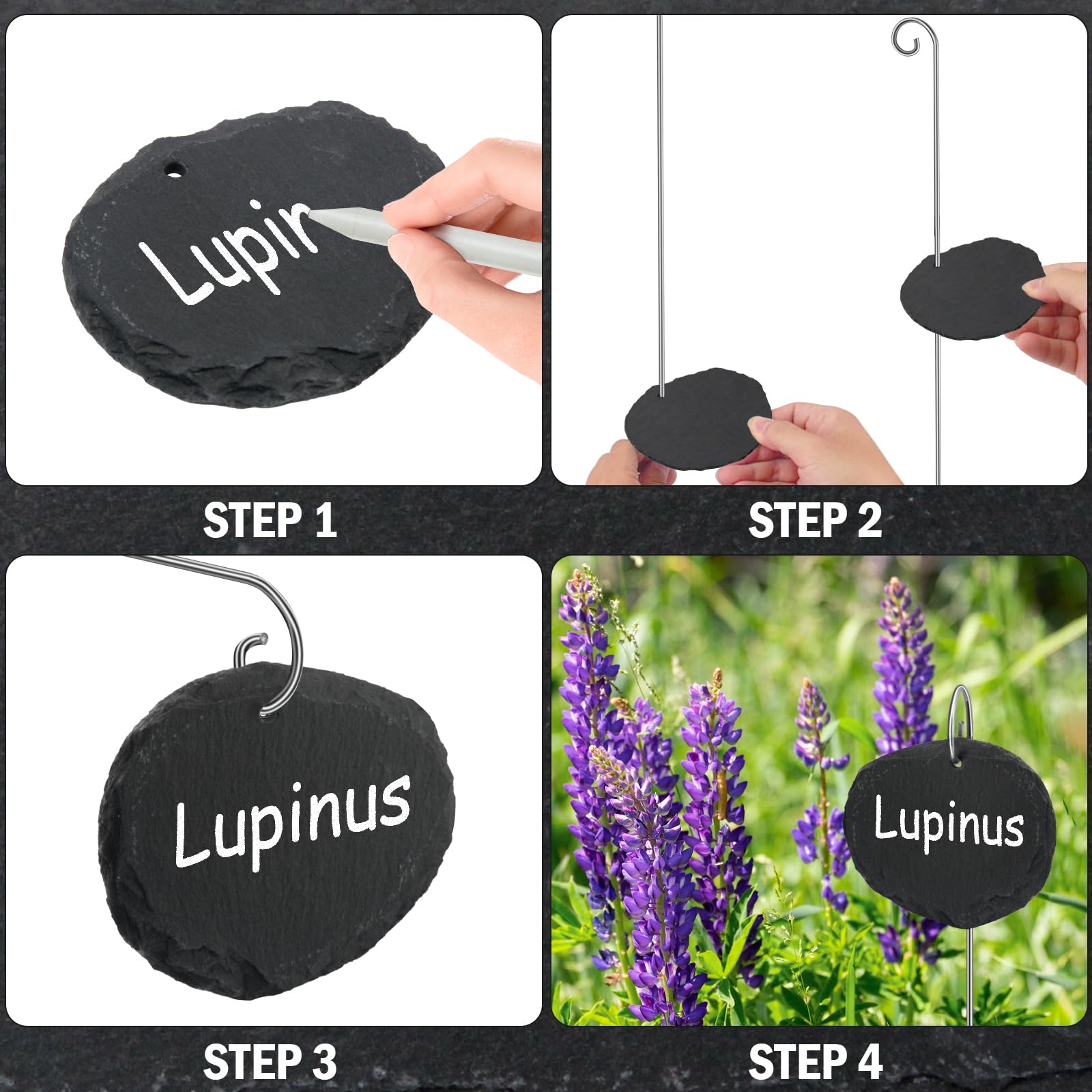 Poeland Placas de pizarra para plantas | resistentes a la intemperie, reutilizables, juego de 10 carteles de pizarra con varilla de metal ovalada