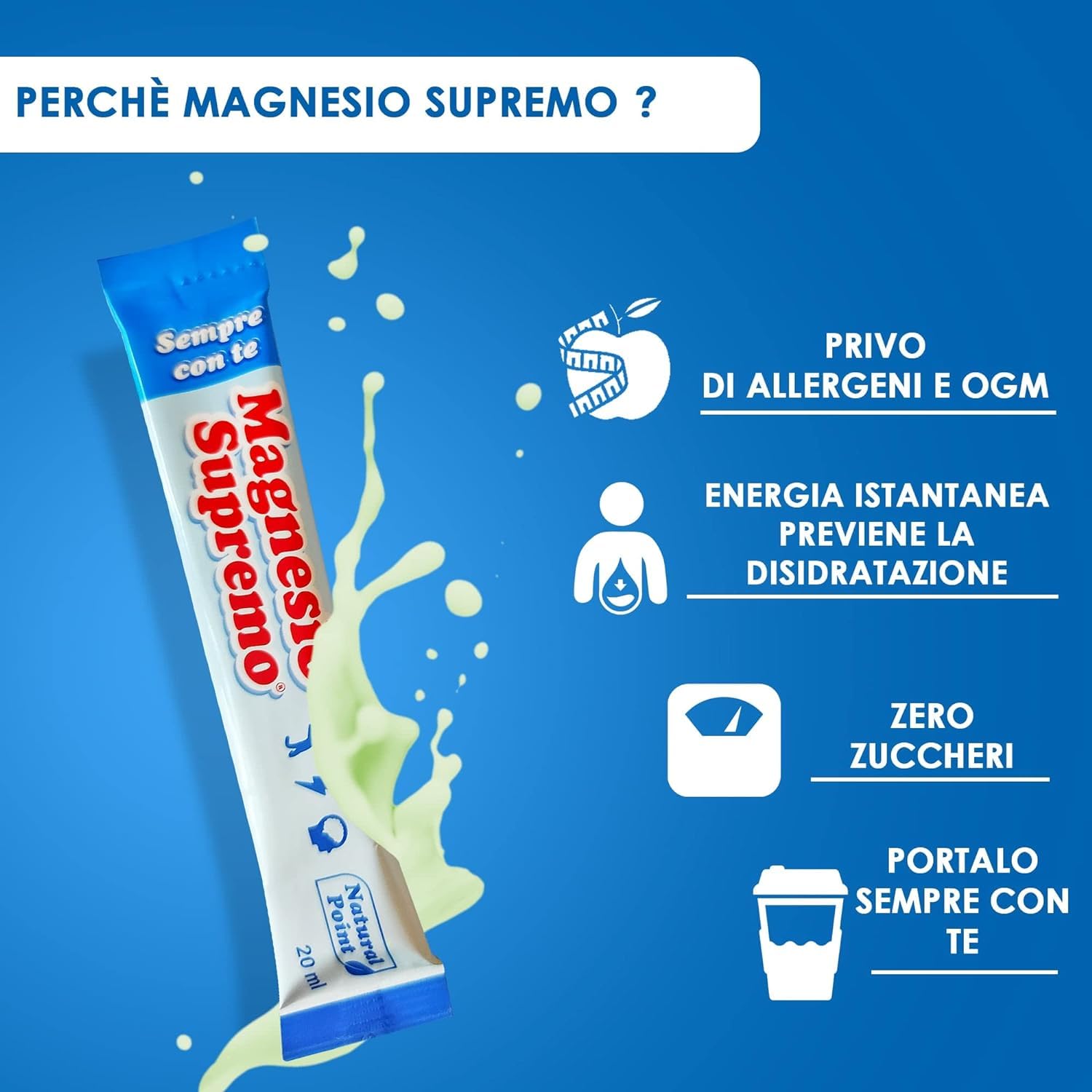 Magnesio Supremo Stick- Con Te 20 gellini (2 confezioni) - Vegano, Senza Zuccheri, Senza Glutine Senza Lattosio.