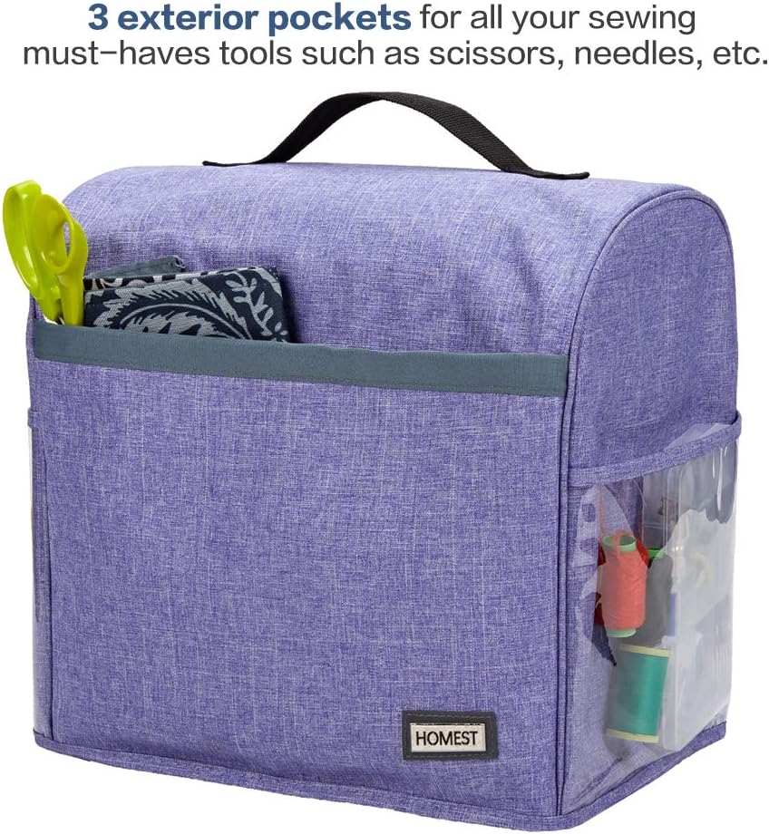 HOMEST Serger Sewing Machine Dust Cover with Storage Pockets, Compatible with Most Standard Singer and Brother Overlocker Machines, Purple