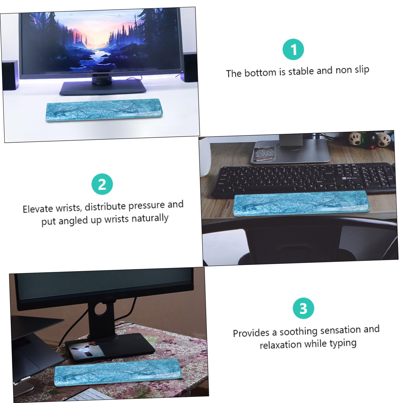 Resina Reposamuñecas Ergonómico Azul de Epoxi, Soporte Teclado
