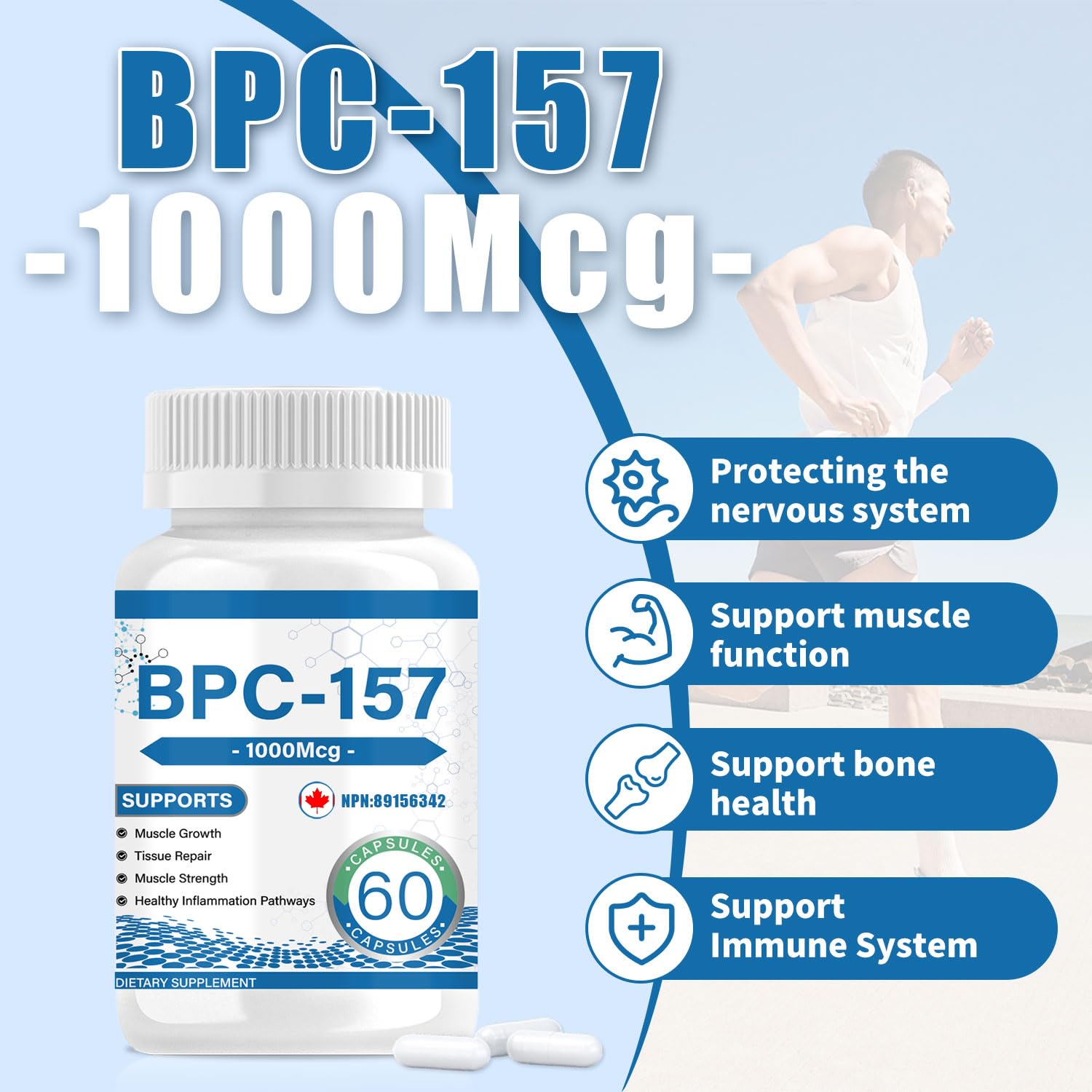 BPC 157 Peptide Capsules 1000 mcg, supports muscle growth, tissue repair, strength, non-GMO, gluten-free, 60 capsules — view 2