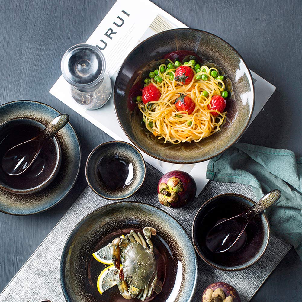 Genérico Tazón de Porcelana para Sopa de Fideos Ramen con Palillos y cucharas, 2 tazones japoneses Grandes de 900 ml para Udon, pho, Pasta y ensaladas, tazones para Cereales y Fideos.