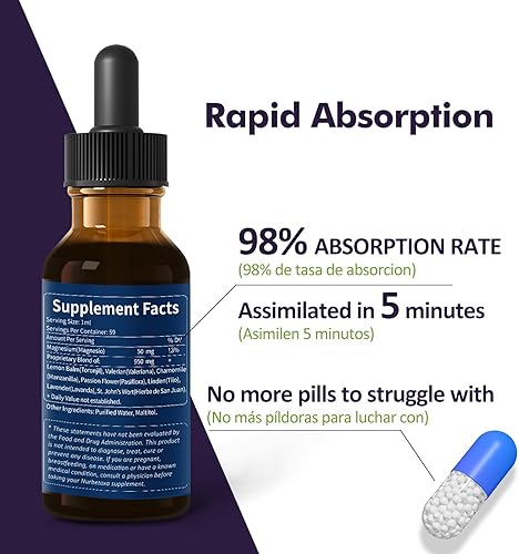 Miniatura 5 de Gotas para mejorar el estado de ánimo, Gotas de Citrato de Magnesio, Toronjil y Valeriana para Dormir y Ansiedad, calma natural, equilibrio de