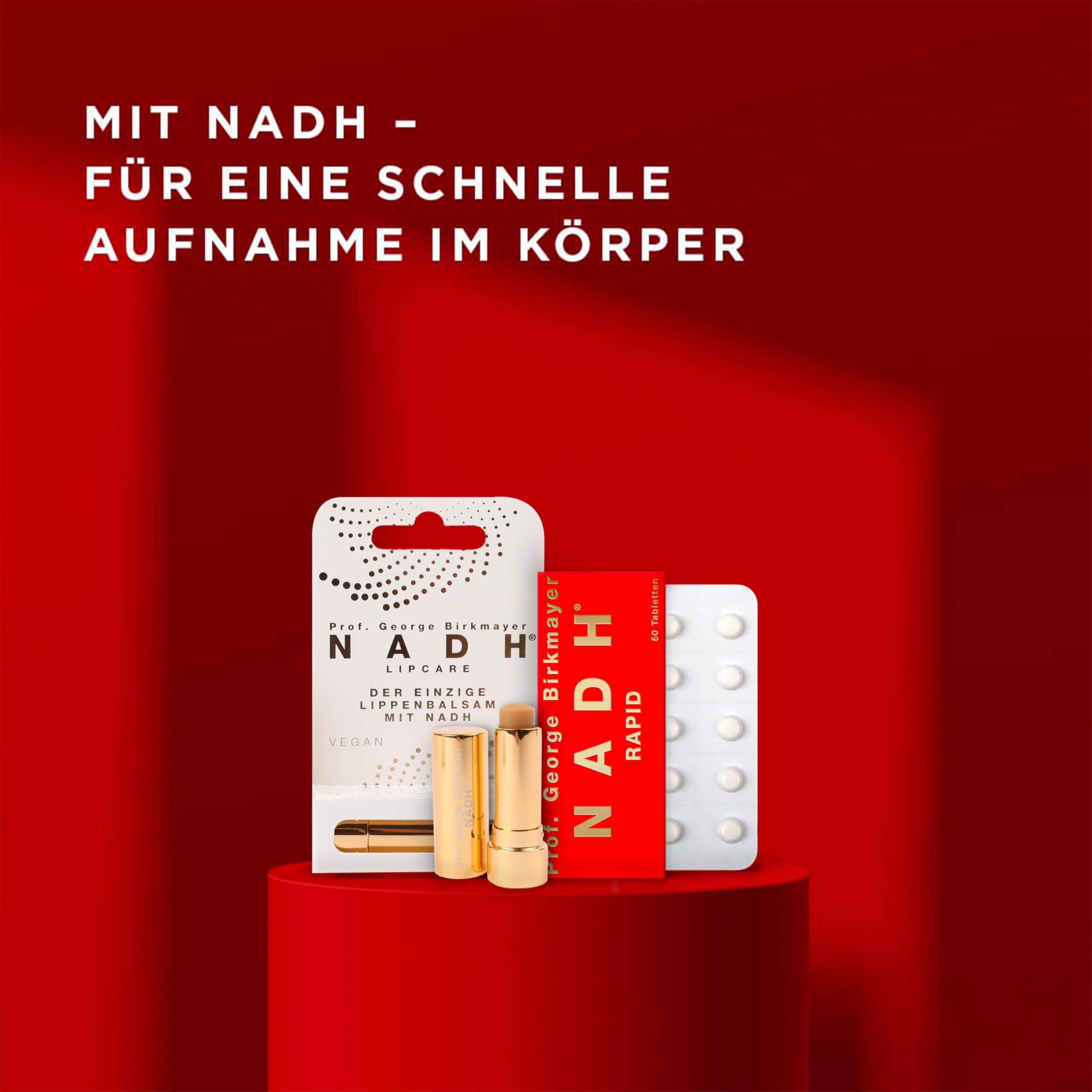 RAPID hochdosiert - 60 Tabletten + & Lippenpflege Set - Lutschtabletten + NADH Lipcare Lippenstift Lippenbalsam für gepflegte Lippen