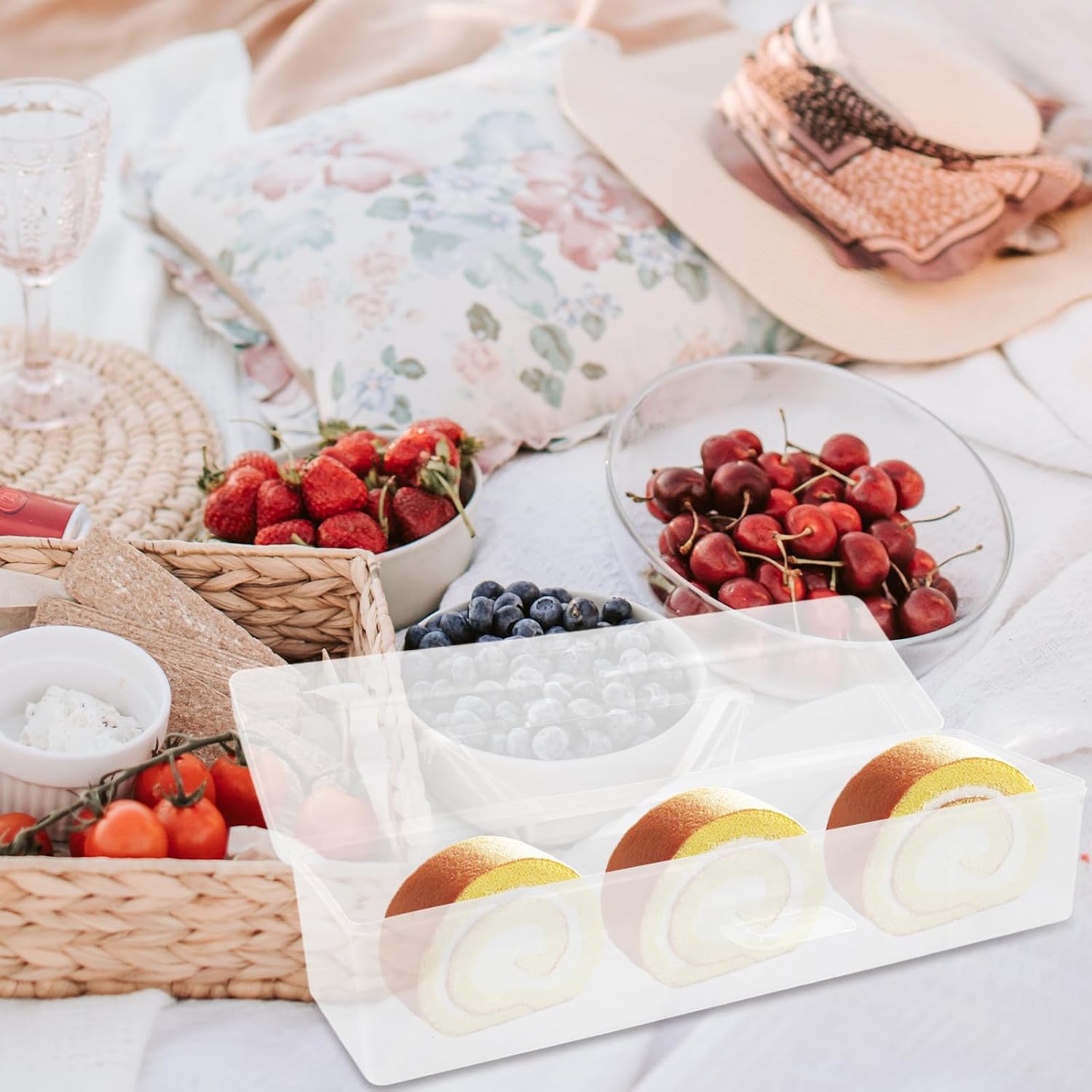 Cake Storage Container with Lid Portable Roll Cake Carrier Pp Bread Holder for Refrigeration and Baking, Pastries Box for Kitchen Countertop,