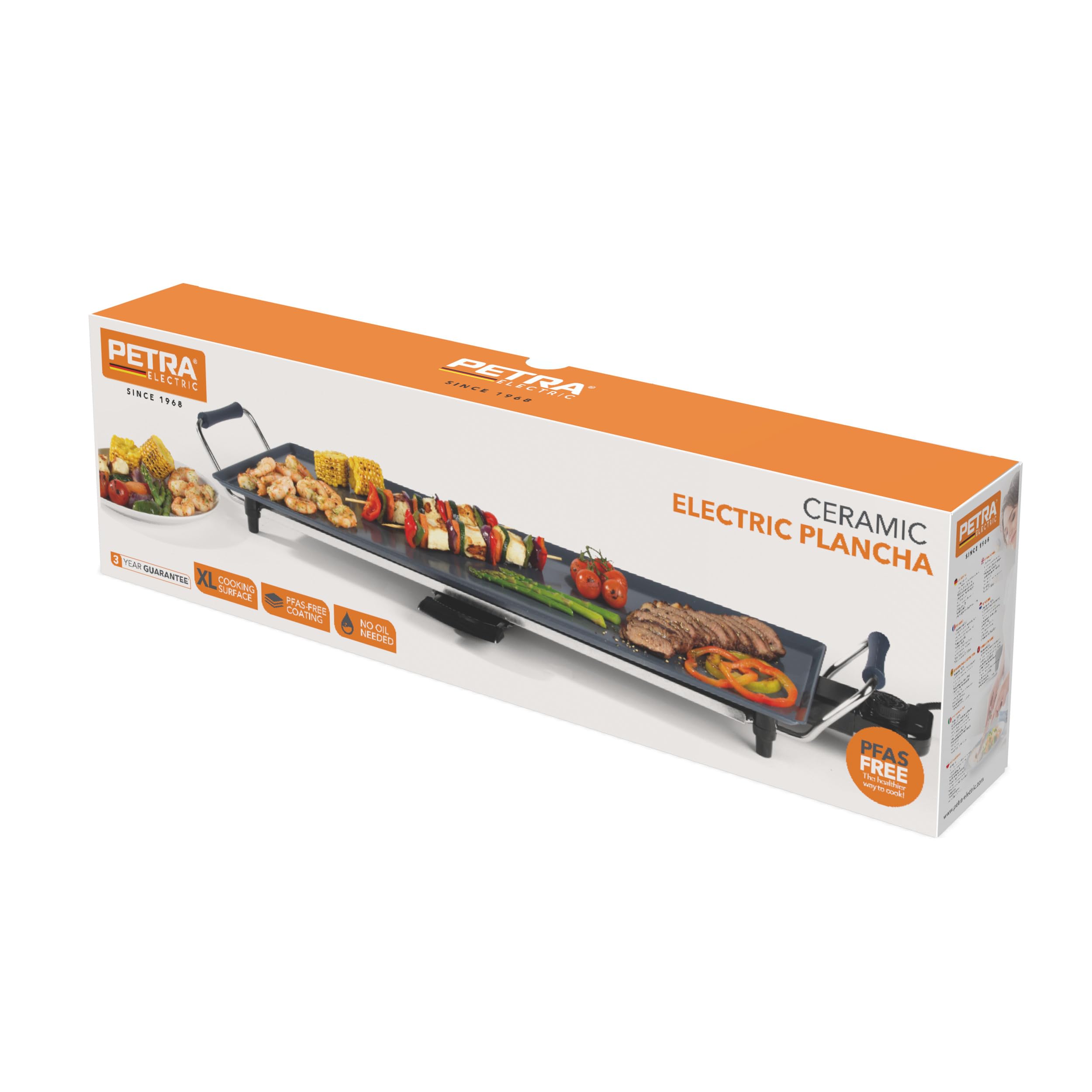 Petra Teppanyaki Grill Keramische Elektrische Plancha, 70 Cm Grillplaat Met Antiaanbaklaag Pfas Vrije Coating Geen Olie Lekbak Afneembare Temperatuurregeling Antislipvoetjes 1800w 868787801