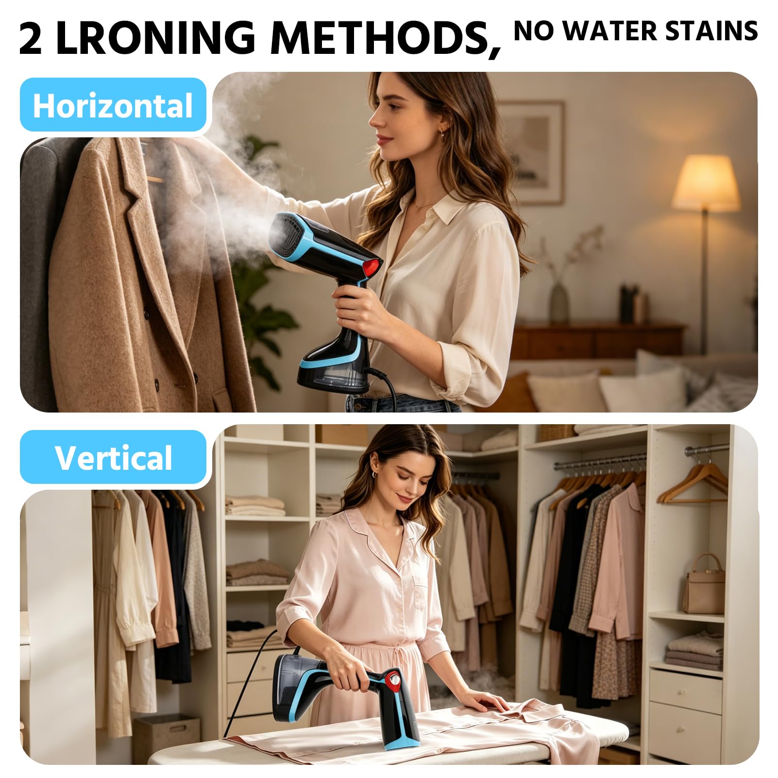 Plancha de Vapor Portátil 1400 W | Depósito de Agua Extraíble 350 ml, Potencia de Succión 4500 Pa, Plancha de Viaje, Función de Succión, Vapor de Mano