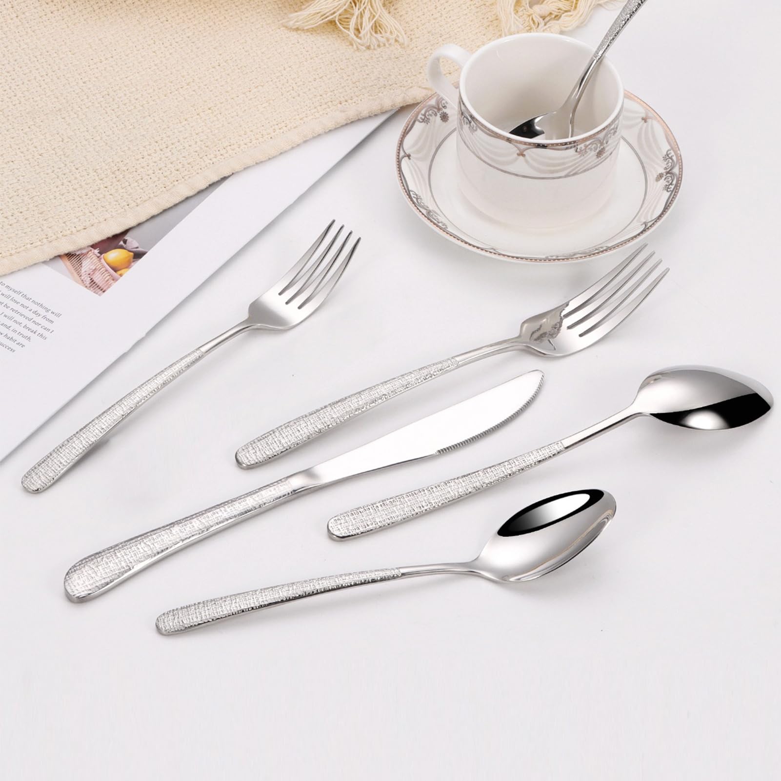 Besteckset Besteck Set 18/10 Edelstahl, Messer Gabel Löffel Enthalten, Elegant Langlebig Geschirr, Tabellengeschirr Für Zuhause, Hotel, Restaurant, Neues Haus (Set B,30pcs)