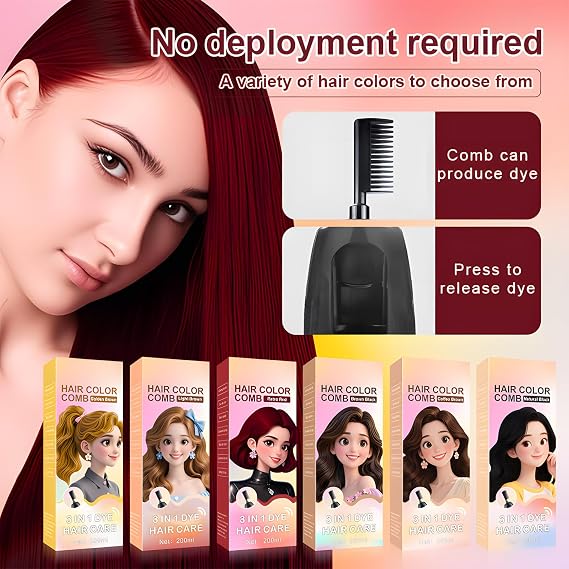 Hair Color Comb Dye, 3-in-1 Brown Black Plant Extract Hair Dye, Easy At Home Shampoo & Gentle Gray Hair Coverage (Natural-Black)