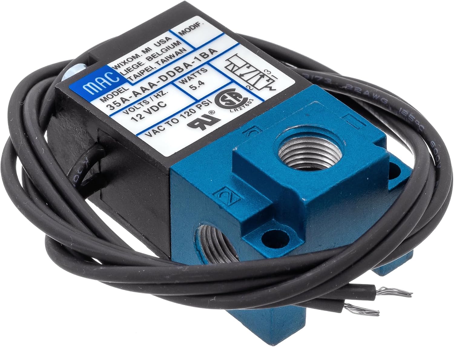 DC 12V 1/8"" NPT Thread 3 Way Inline Solenoid Poppet Valve Boost Control Solenoid Valve MAC 35A-AAA-DDBA-1BA 5.4 Watts, Pneumatic Air Fluid Flow Vacuum System Turbo, Blue, 41952