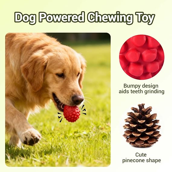 Indestructible Pinecone Squeaky Dog Toys,Tough Natural Rubber Dog Chew Toy for Aggressive Chewers, Medium and Large Breeds Strong Toy for Boredom(Red)