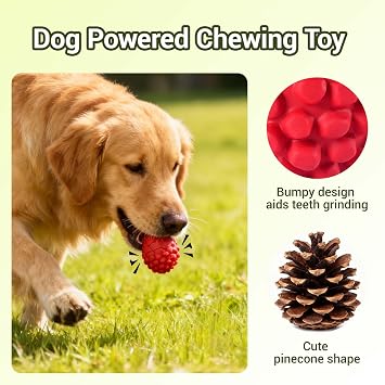 Indestructible Pinecone Squeaky Dog Toys,Tough Natural Rubber Dog Chew Toy for Aggressive Chewers, Medium and Large Breeds Strong Toy for Boredom(Red)
