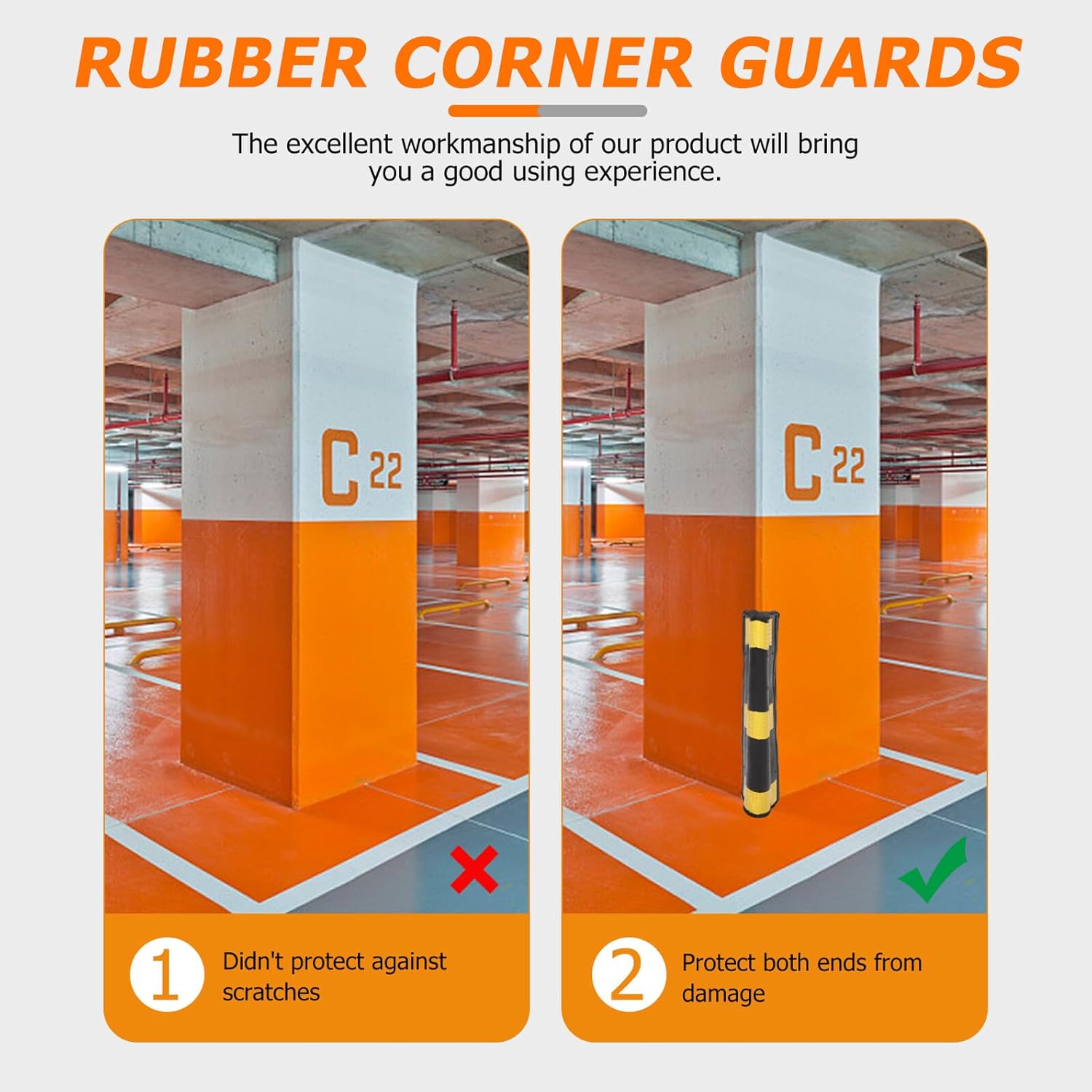 Yardwe Rubber Corner Guards Wall Protector Reflective Wall Corner Protectors 600x100x10mm for Parking Garage Car Parking Aids