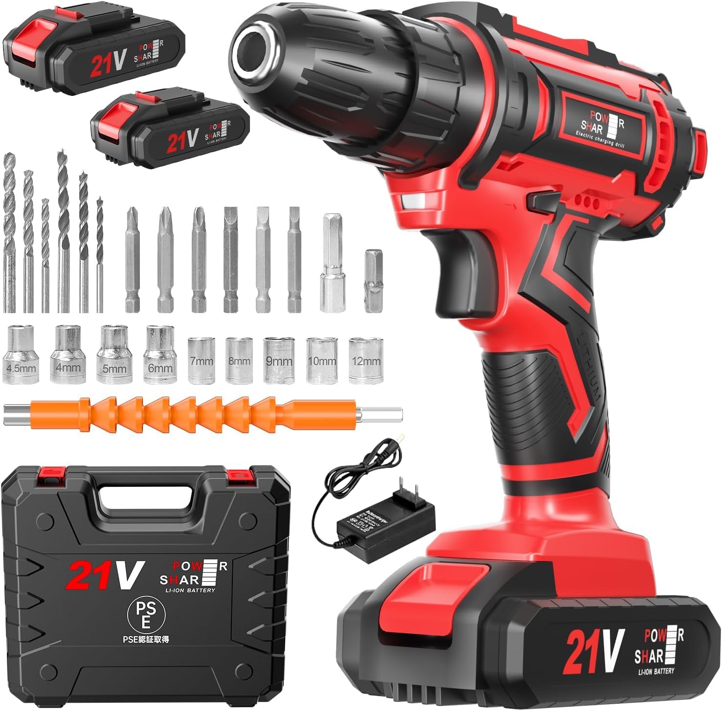 【2026年新型】電動ドライバー 21V 充電式 インパクトドライバー セット 電動ドリル 小型 コードレス 最大42N.m 25+3段階トルク調整 無段変速 1300mAhバッテリー2個付 LEDライト 二段階スピード調節 21点ビット ツールセット 穴あけ ネジ締め 初心者 DIY 家具組み立て ネジ締め 穴あけ 収納ケース 日本語説明書 (インパクト/マグネット付)
