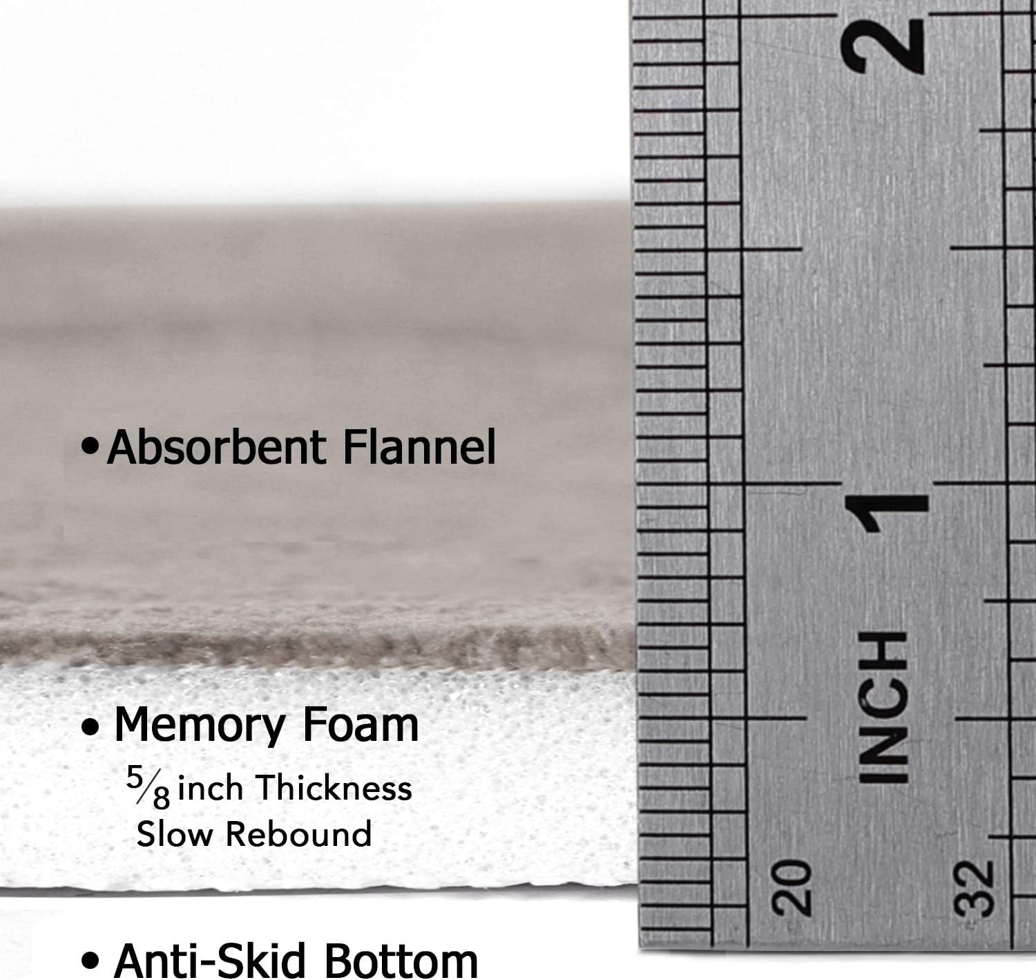 Flamingo P Memory Foam Bath Mat, Extra Soft Non Slip Absorbent Bathroom Mats Rugs Machine Washable for Shower, 20x32 Inches, Taupe