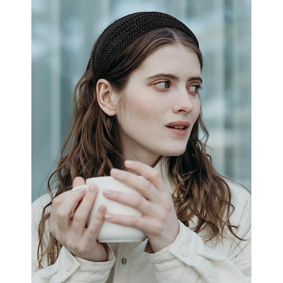 Black Headband for Women, Extra Wide Headband Thick Headbands with Teeth, Large Head Bands for Women's Hair Fashion Hairbands Hair Accessories for Women
