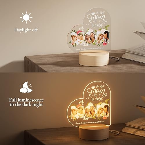 Miniatura 2 de Bemaystar Regalos para mamá, regalos personalizados para el día de la madre, luz nocturna LED acrílica con imagen, regalos para mamá de hija, hijo,