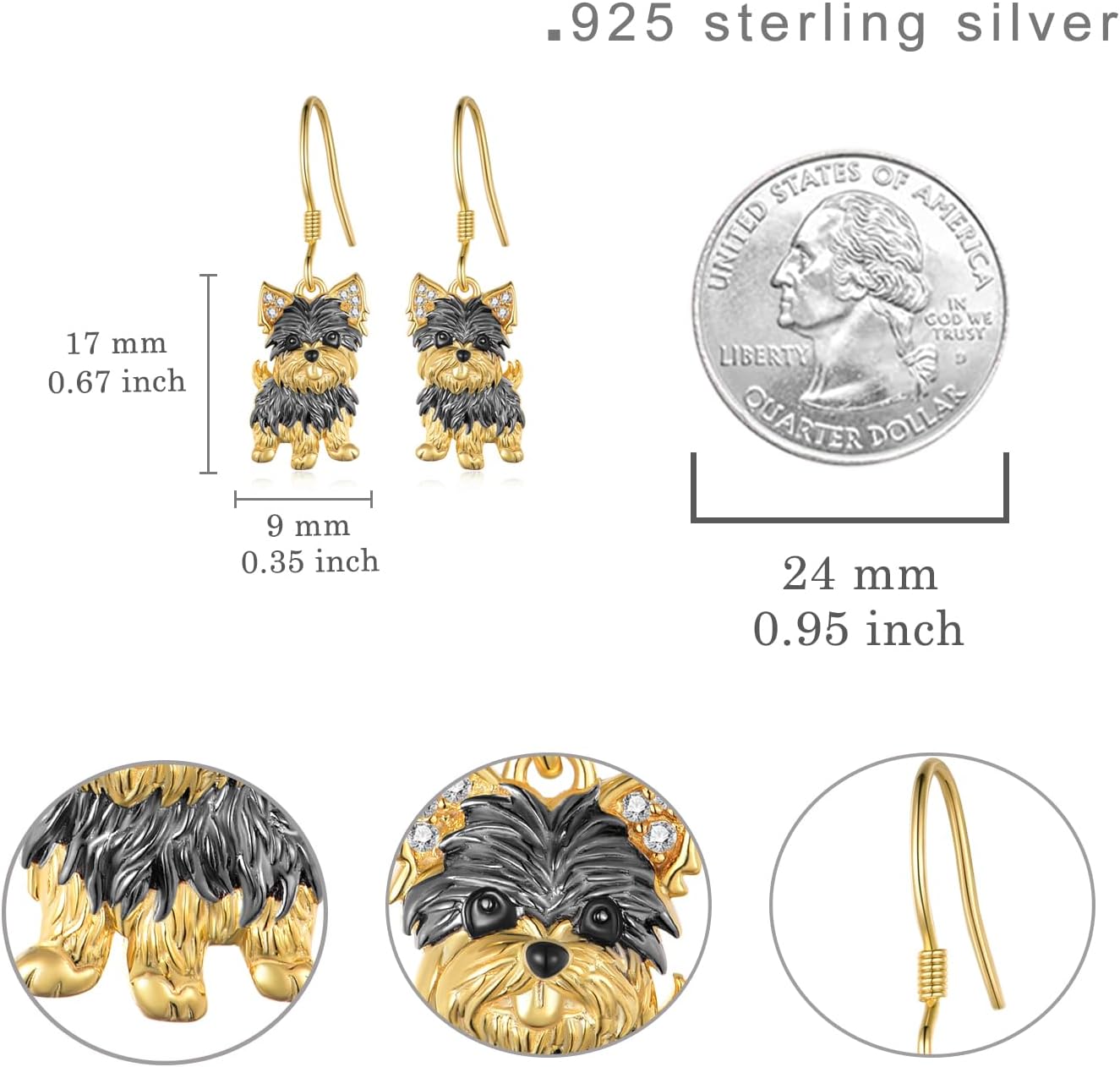 Yorkie Earrings 925 Sterling Silver Dog Dangle Earrings Cute Puppy Animal Jewelry Gifts for Women