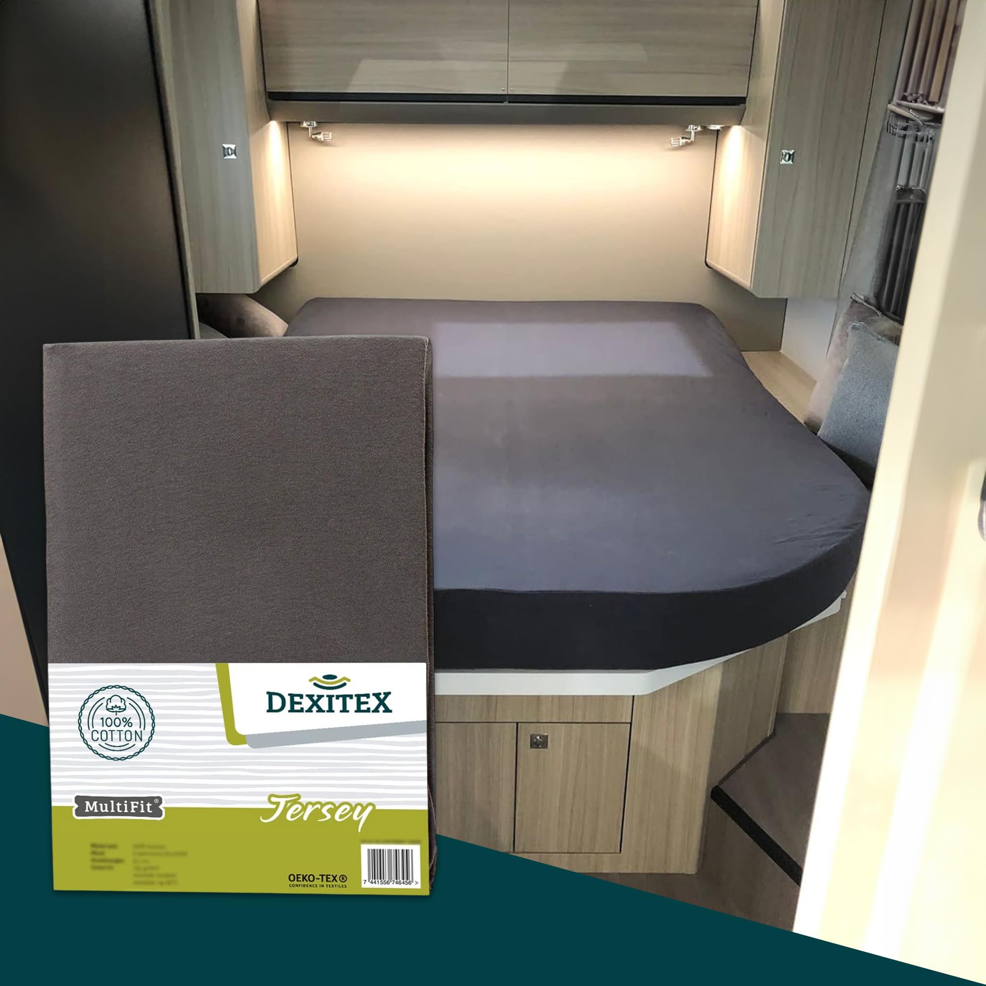 Spannbettlaken Wohnmobil- Queensbett - Antrazith- Bettlaken aus hochwertiger 100% Baumwolle -Oeko-TEX - Multi-Stretch - Spannbettlaken für Matratze Wohnmobile & Wohnwagen