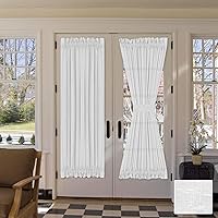 H.VERSAILTEX Linen French Door Curtains 52x72 White - Sheer Privacy Light Filtering Rod Pocket Panel with Tieback